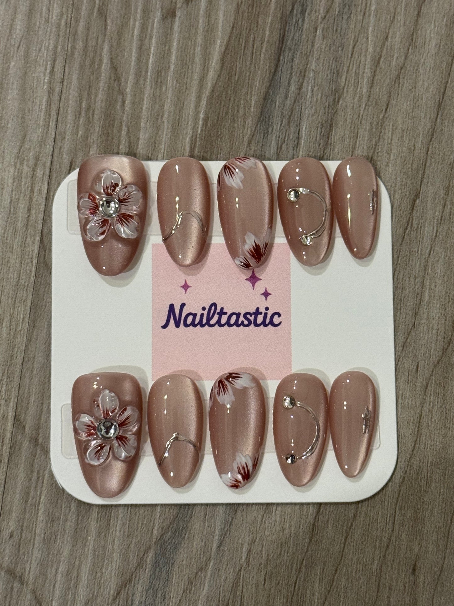 Handmade press on nails with 3D floral design