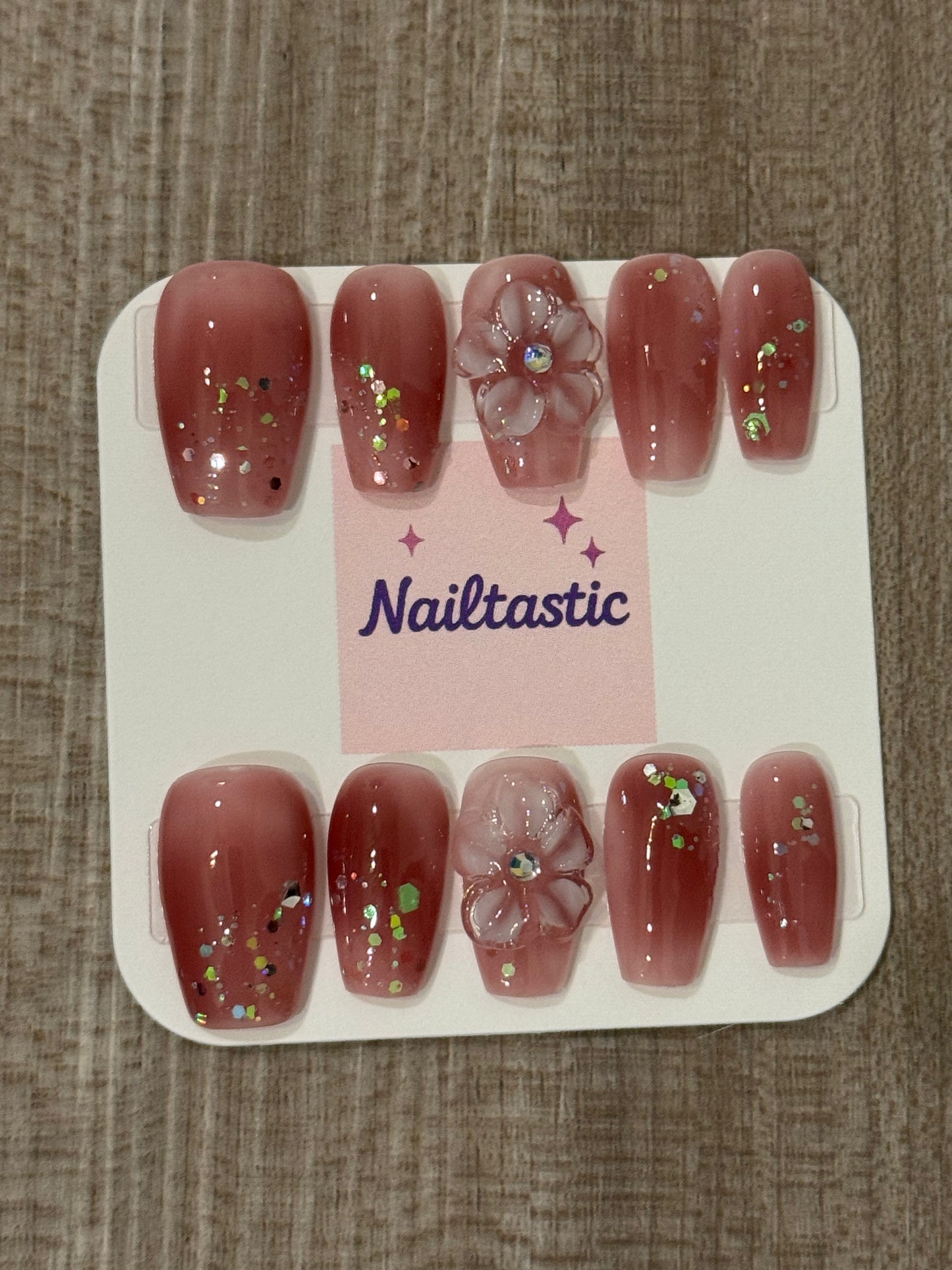 Handmade press on nails with 3D floral designs