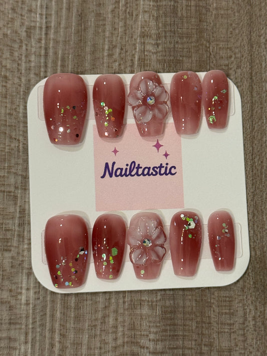 Handmade press on nails with 3D floral designs