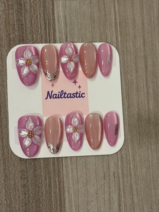 Handmade press on nails with 3D floral designs